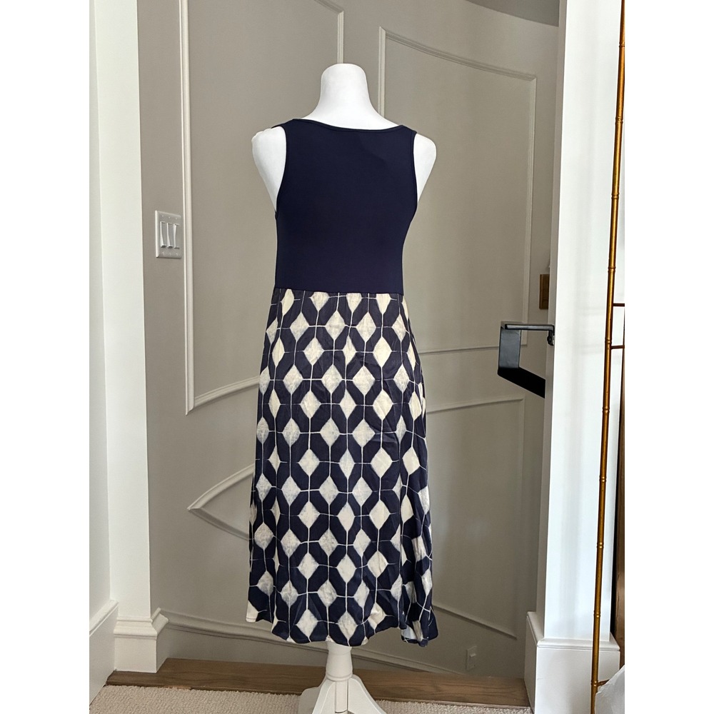 Anthropologie Maxi Dress Mixed Media Geometric Navy Blue Boho Artsy Small